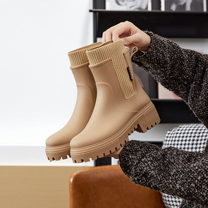 Versatile waterproof shoes platform rain boots