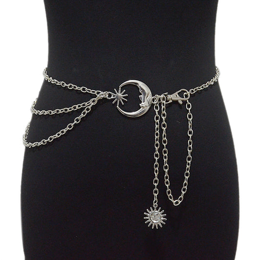 Sun Moon Buckle Decorative Metal Chain Waist Chain