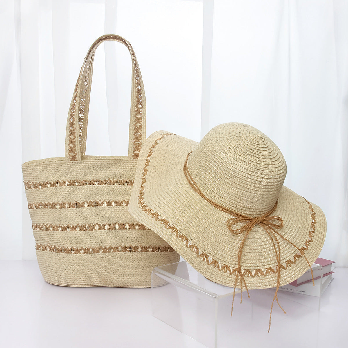 Conjunto de sombrero de paja y bolso de mano Sombrero de protección solar de playa de verano Sombrero de sol simple 