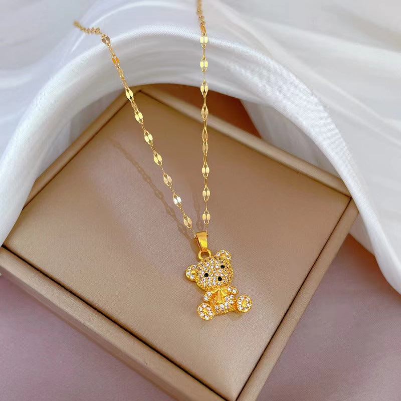 3D Bear Charm Necklace Women Exquisite INS Popular Clavicle Chain