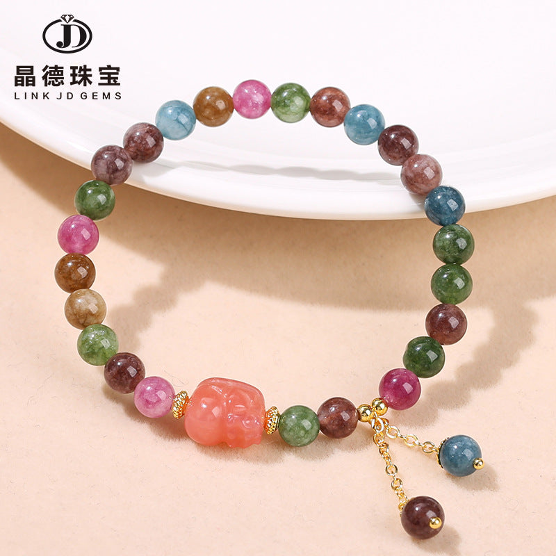 Imitation color tourmaline chalcedony salt source agate Pixiu bracelet