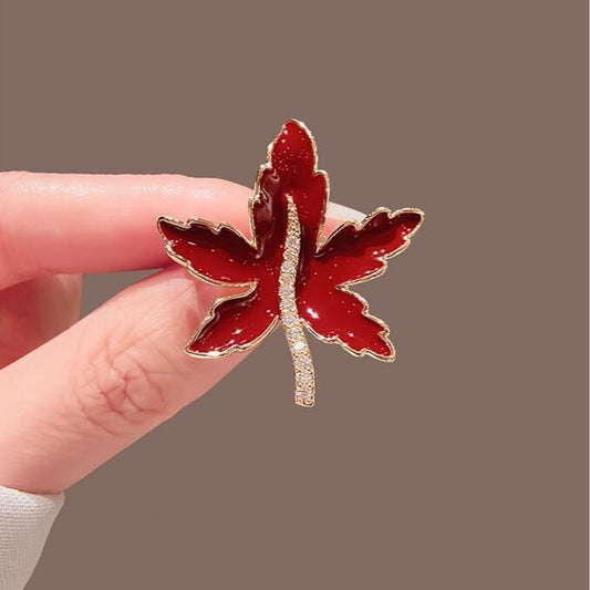 Diamond Red Maple Leaf Brooch