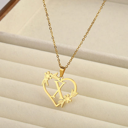 Titanium steel A-Z heart shaped English letter necklace