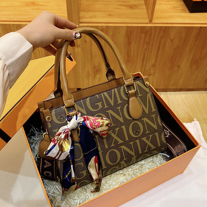 Premium printed letter silk scarf handbag