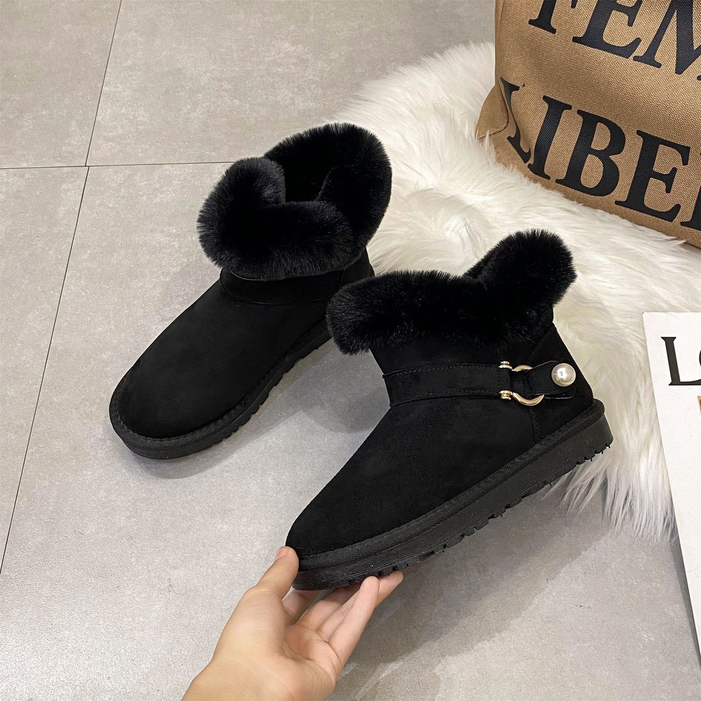 women's fur and velvet snow boots