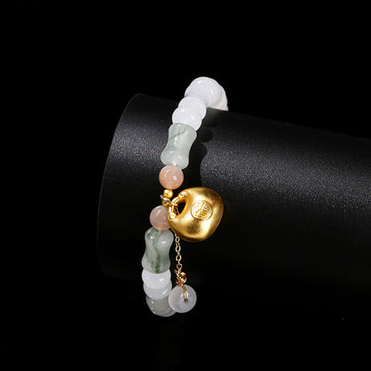 Natural ice emerald bamboo bead lock bracelet