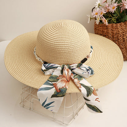 Sombrero de paja para playa, ala ancha, protección UV, plegable, con lazo 