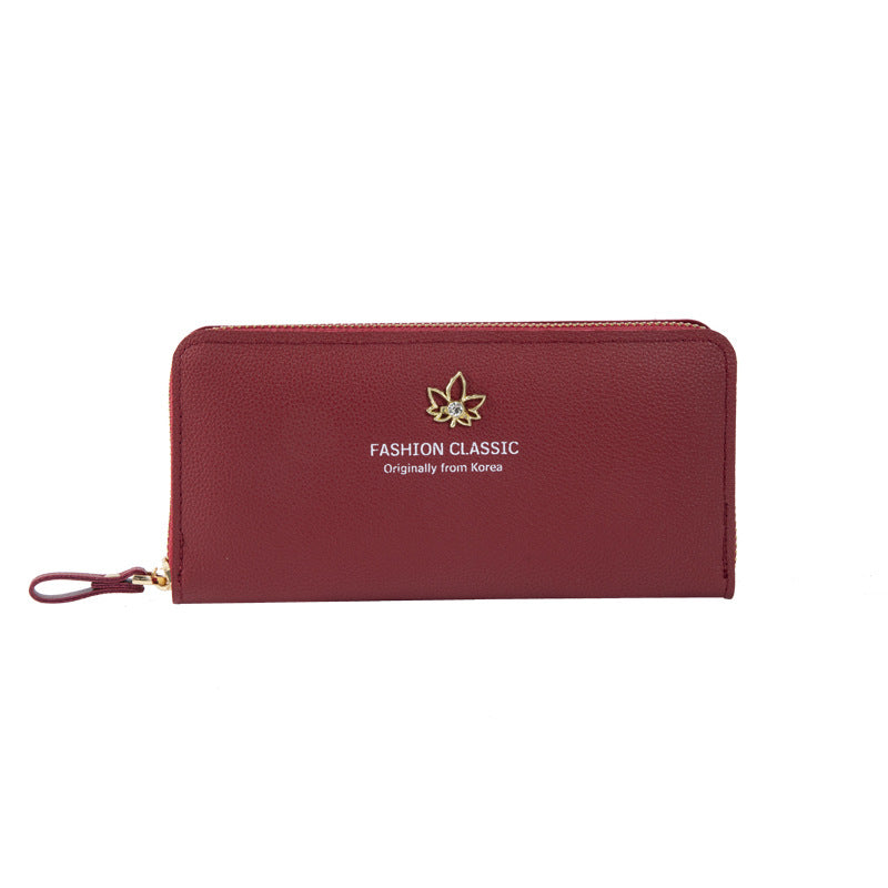 Women's long wallet leaf zipper