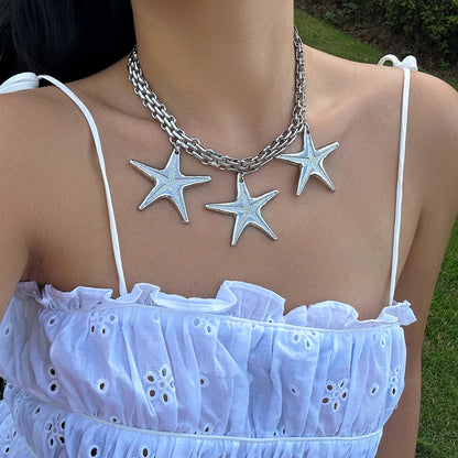 Heart-shaped pentagram alloy double-row clavicle chain