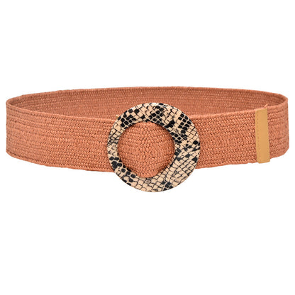 Wooden buckle grass woven wide women's belt