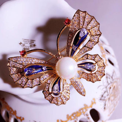 Pearl Enamel Painted Butterfly Brooch