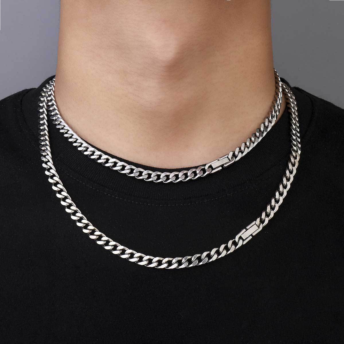 Titanium Steel Hip Hop Cuban Chain Necklace Men 7mm