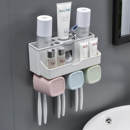 No-Punch Toothbrush Holder, Cup Organizer with Toothpaste Dispenser