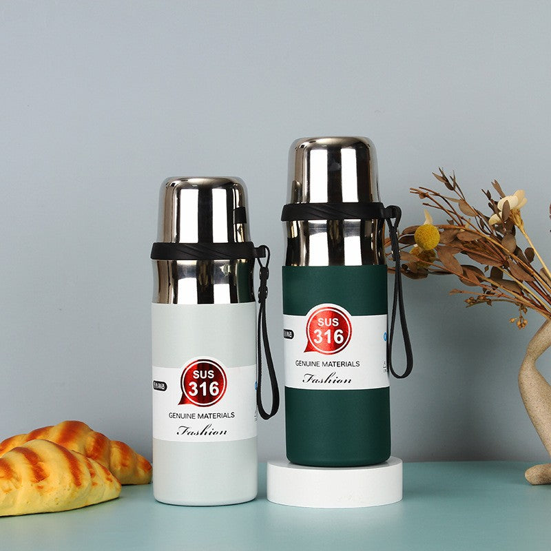 316 Stainless Steel Water Bottle with Steel Lid and Strap