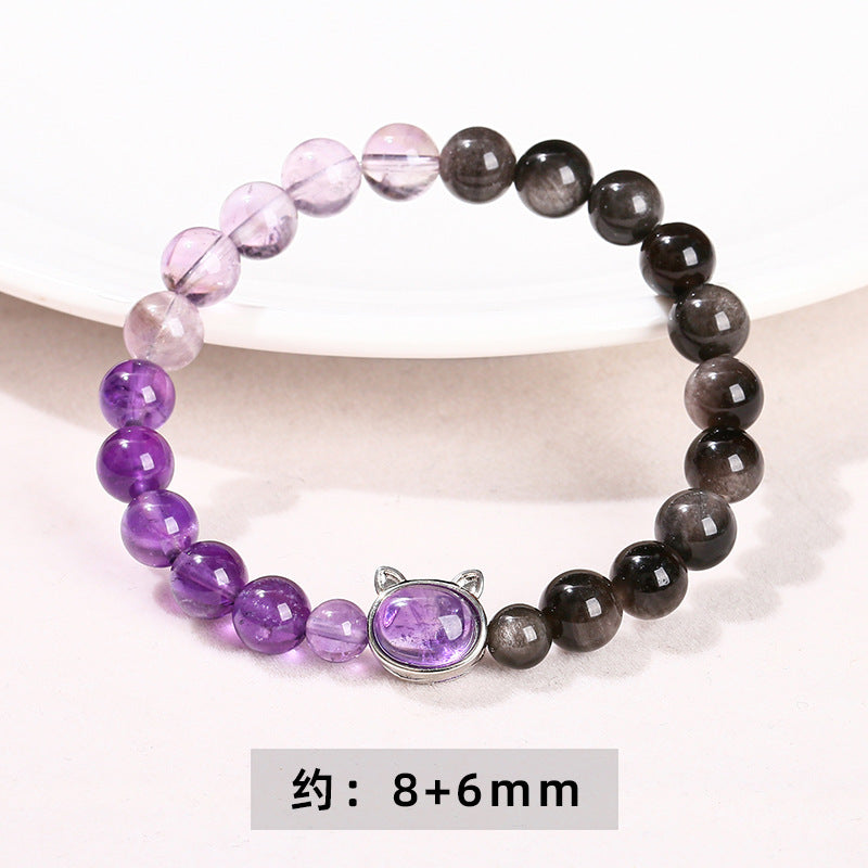 5A Natural Silver Obsidian Amethyst Bead Bracelet