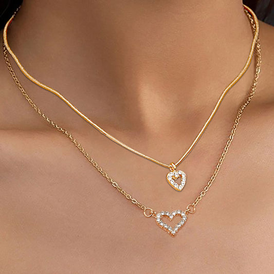 Women's double layer heart snake bone necklace