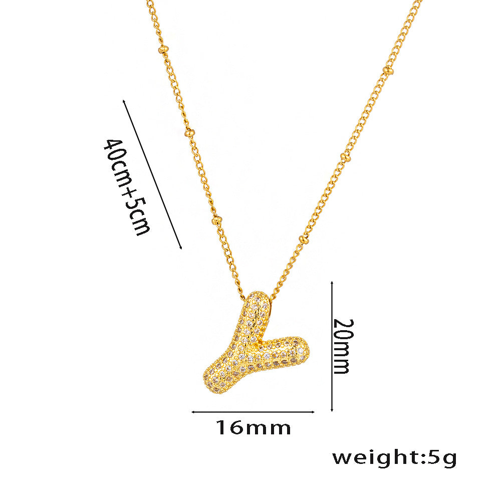 Hip-Hop Ice Sugar Zircon Quartz Letter Pendant American INS Fashion Necklace