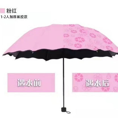 Water-Activated Floral Umbrella 3-Fold Black Coated Umbrella