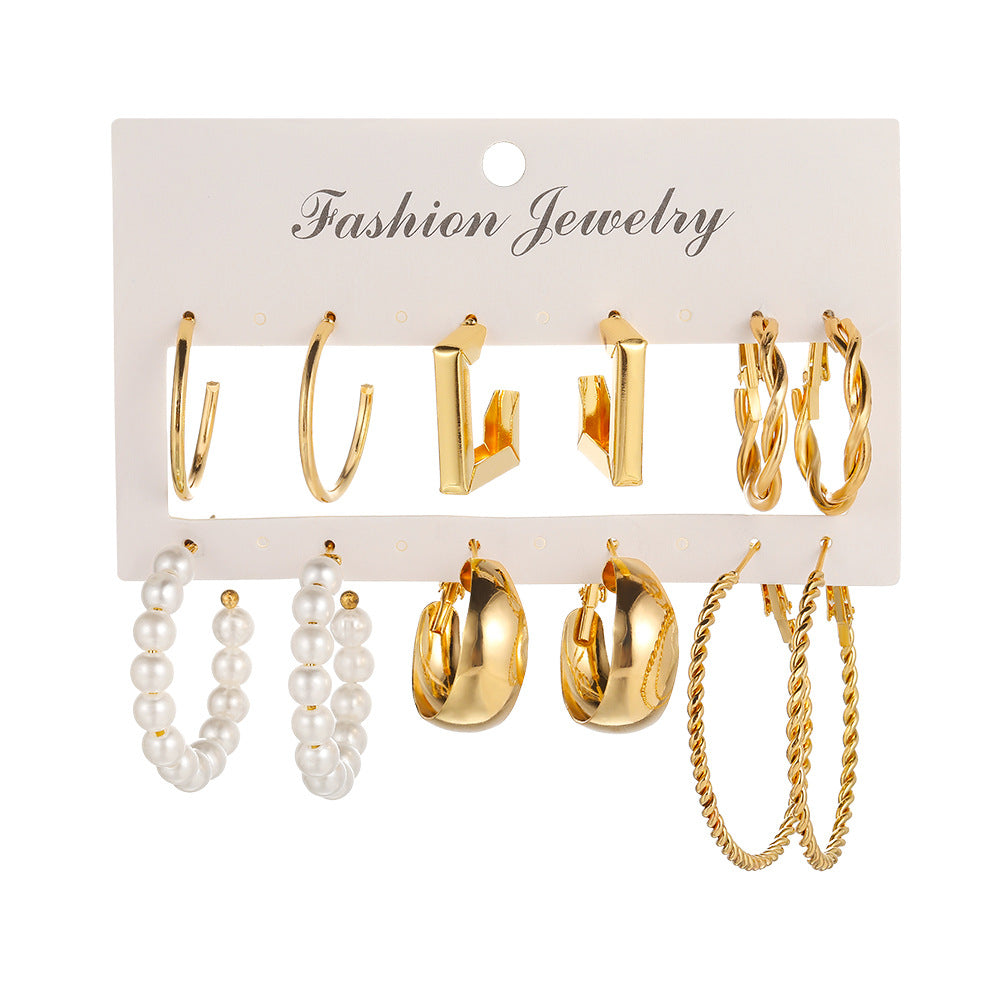 fashion Metal twist earrings set 6 pairs