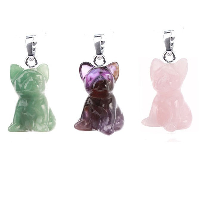 Crystal Animal Carved French Bulldog Pendant