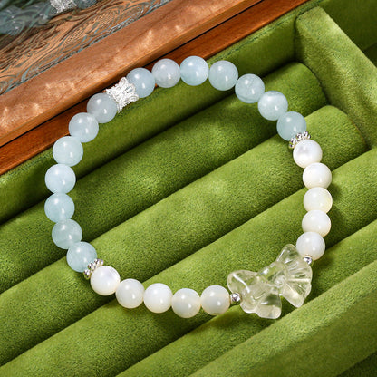 Pulsera de cuentas de concha blanca y aguamarina natural 7A 