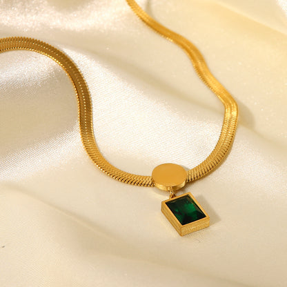 Green Square Zirconia Pendant Necklace