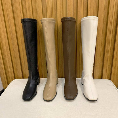 Black and white high boots for women