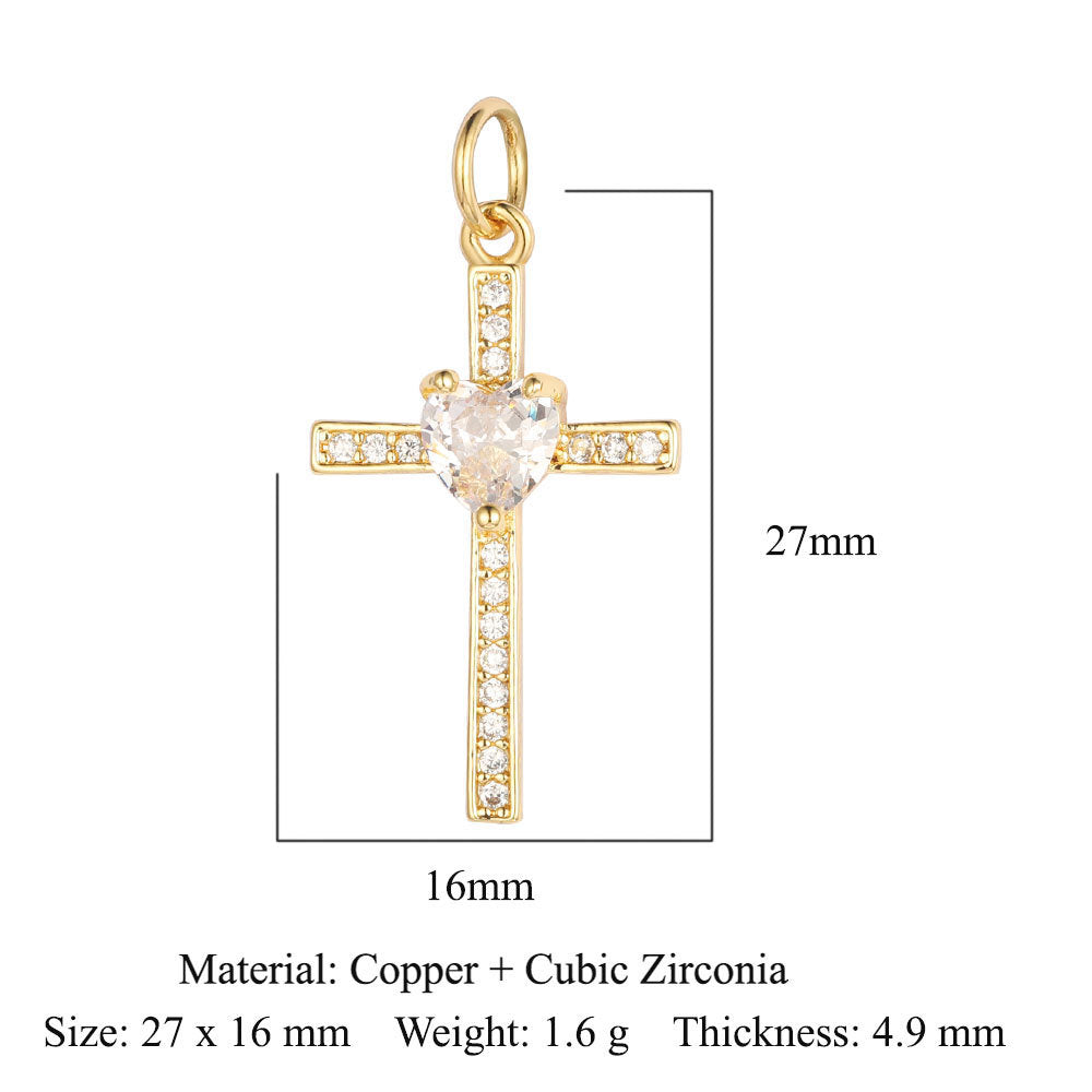 Cross jadeite copper zircon pendant.