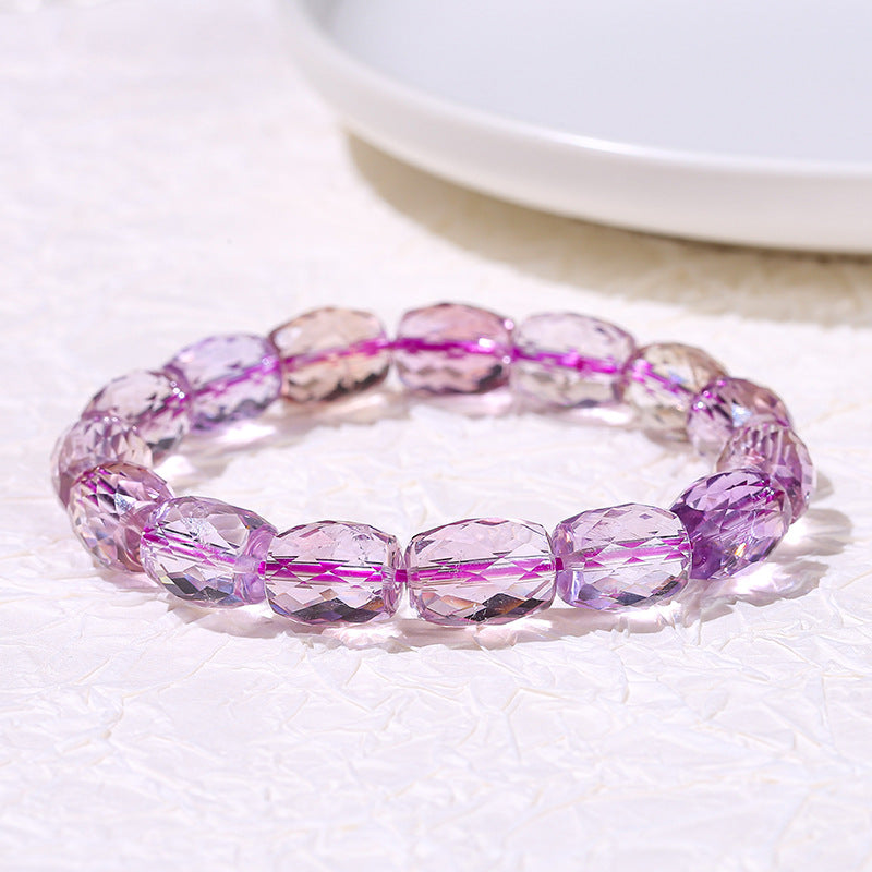 Pulsera de cuentas de cubo talladas con cristales morados y amarillos naturales 7A 