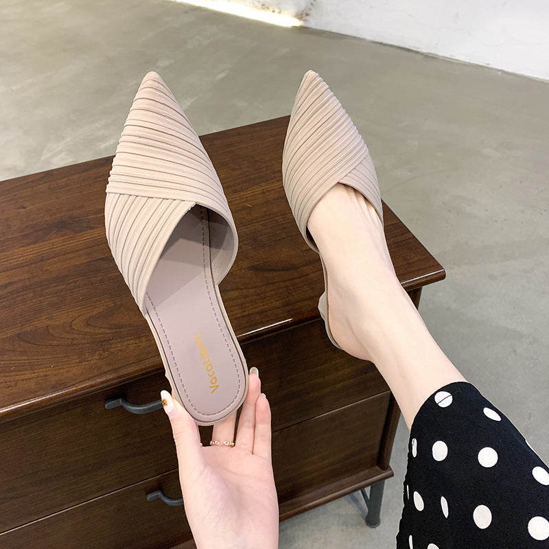 pointed thick heel single shoes women