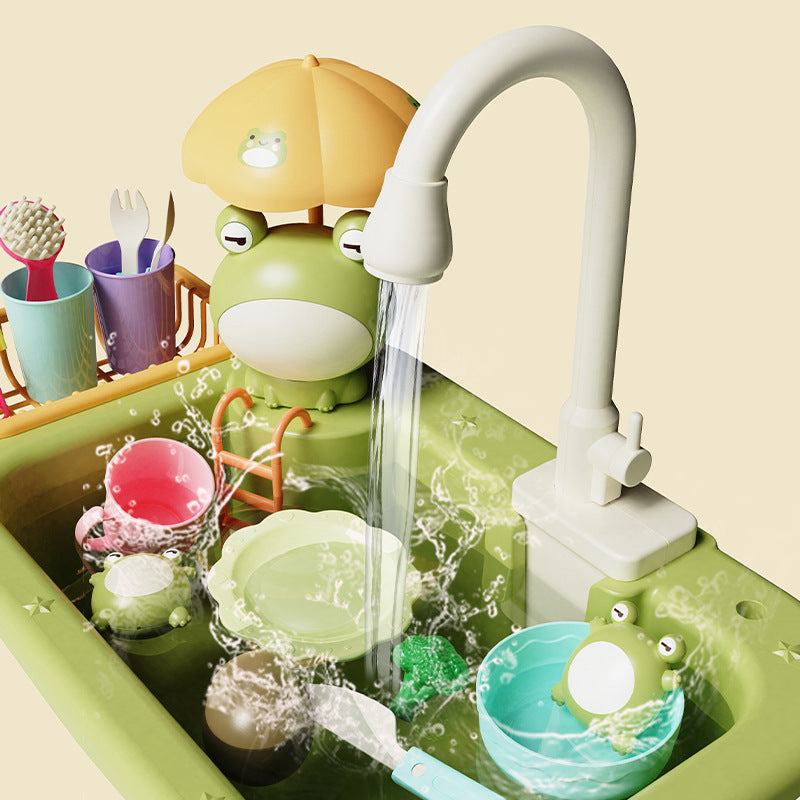 Children's Simulation Electric Water Dispensing Vegetable Washing Basin Dishwashing Sink Kitchen Utensil Set Toy for 2-3 Years Old