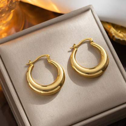 French Vintage Hoop Earrings, Hollow Crescent, Non-fading Metal, Chic Lady's Jewelry