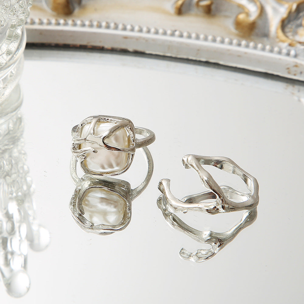 Irregular Pearl Ring 2-Piece Set