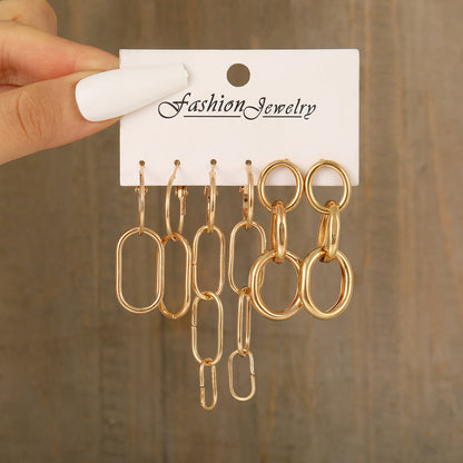 Gold chain earrings 3-piece set