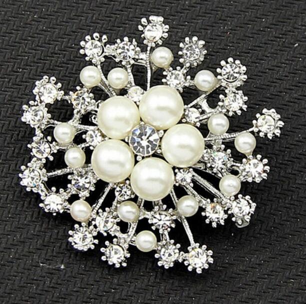 Snowflake Pearl Rhinestone Brooch