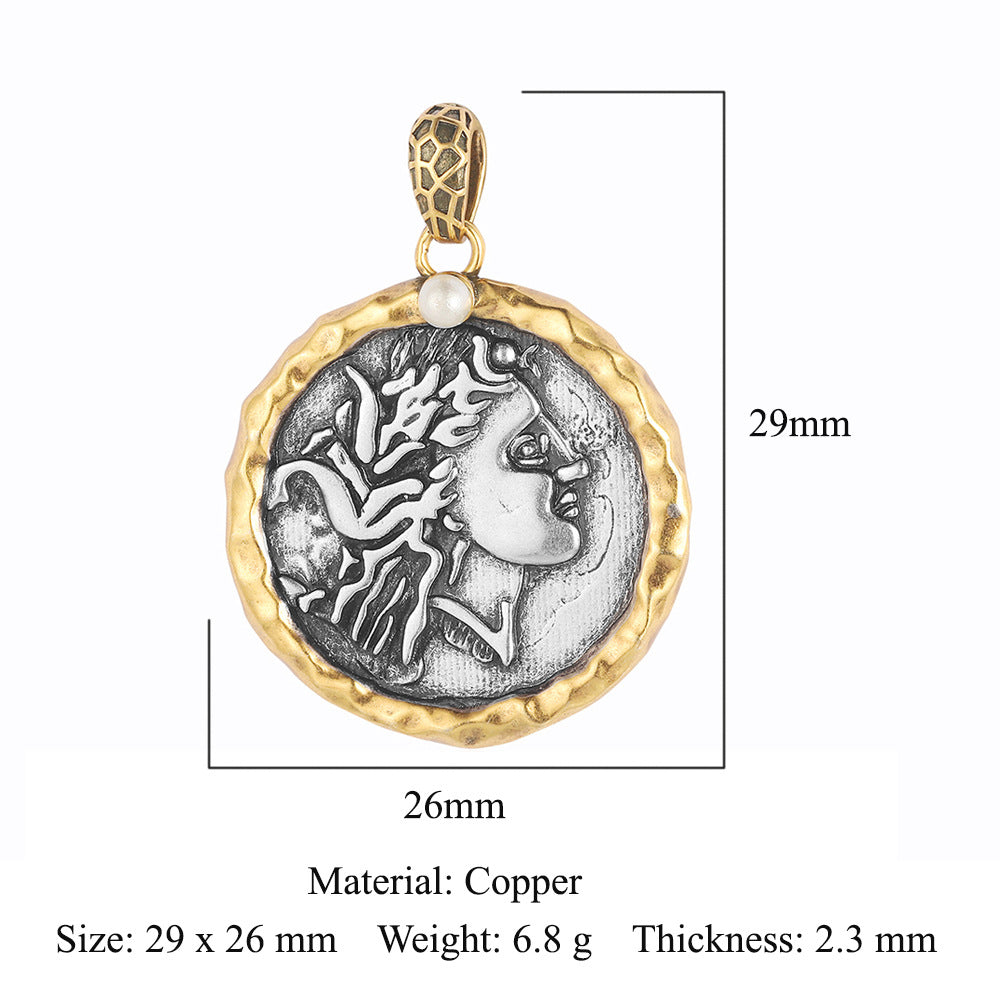 Copper zircon pendant ancient silver coin DIY accessories