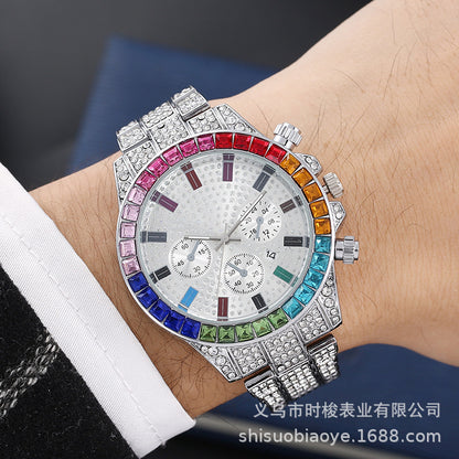 Three-Eye Colored Rhinestone Men's Watch