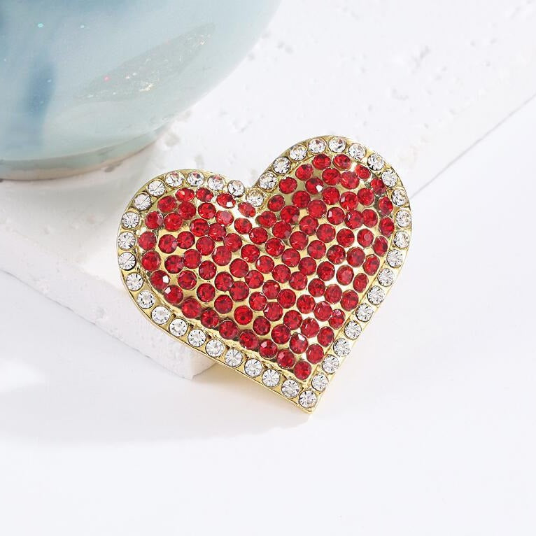 Red Rhinestone Love Brooch Female