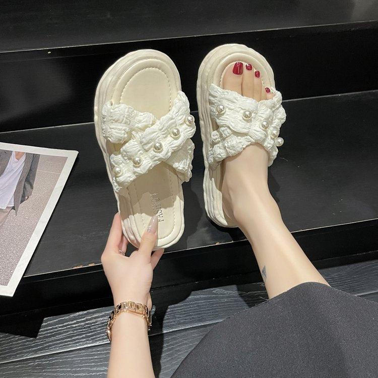 Thick-bottomed Cross-Pearl Slippers