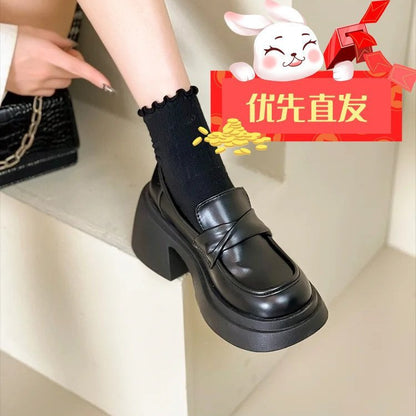 Thick heel women's leather shoes wholesale