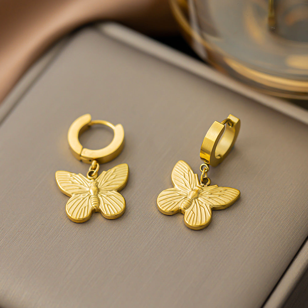 Non-fading butterfly titanium steel earrings