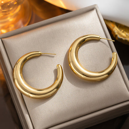 Luxe Metal Crescent Hoop Earrings Minimalist Chic Ins Style