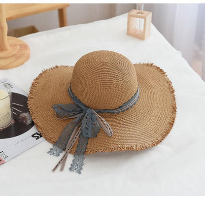 Sombrero de sol con flecos de malla para mujer, sombrero de paja de verano para la familia, protección solar 