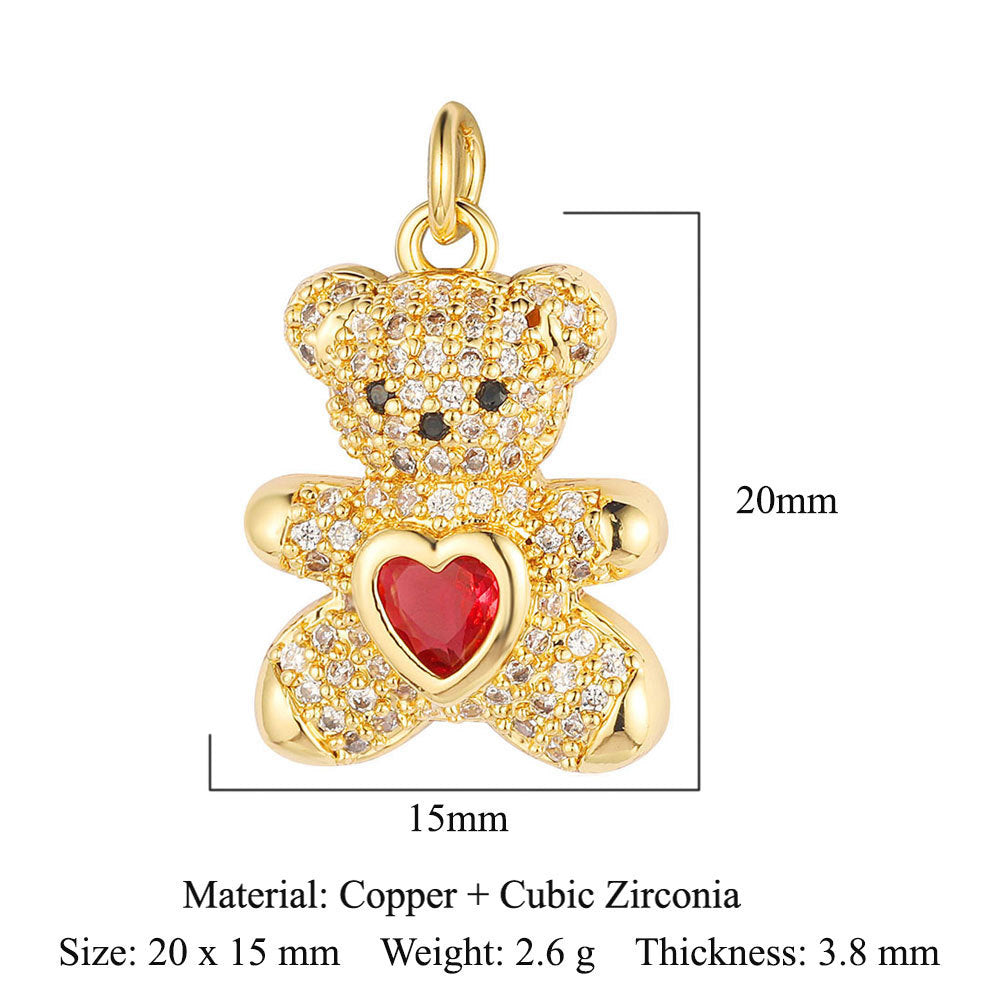 Heart-shaped copper zircon pendant bear snake scorpion