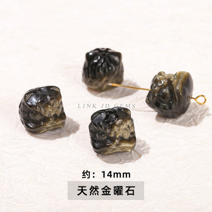 Crystal silver obsidian lion head engraving loose beads