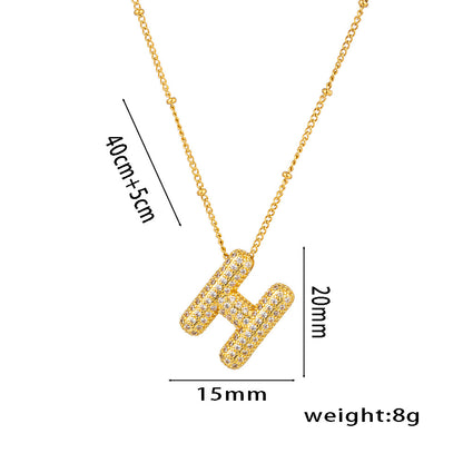 Hip-Hop Ice Sugar Zircon Quartz Letter Pendant American INS Fashion Necklace