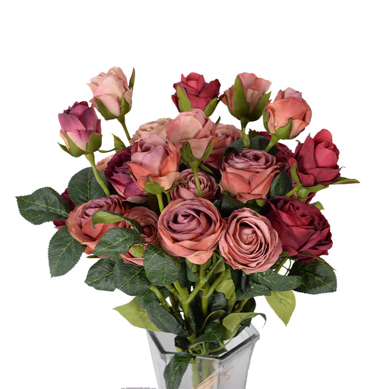 European retro burnt edge simulation 3-head rose bouquet