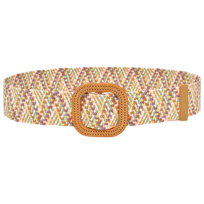 Woven Wooden Buckle Women's Waist Seal