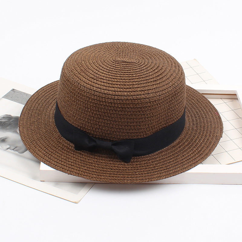 Sombrero de paja vintage coreano con lazo 