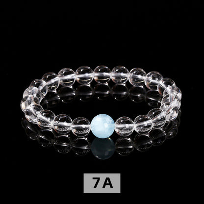 7A Natural White Crystal Aquamarine Top Bead Bracelet